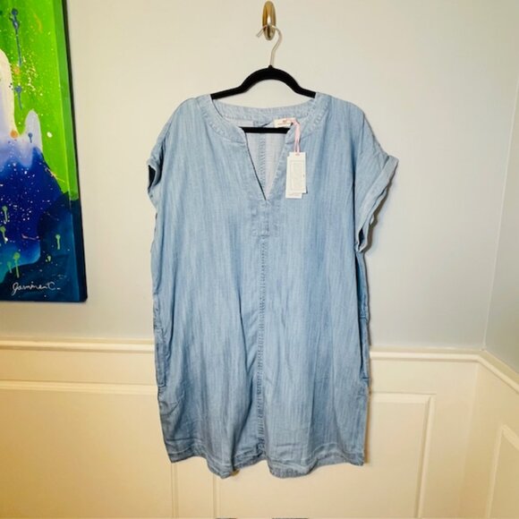 Vineyard Vines Chambray Short Sleeve Popover Tunic Shirt Dress NEW NWT XL - Picture 2 of 6